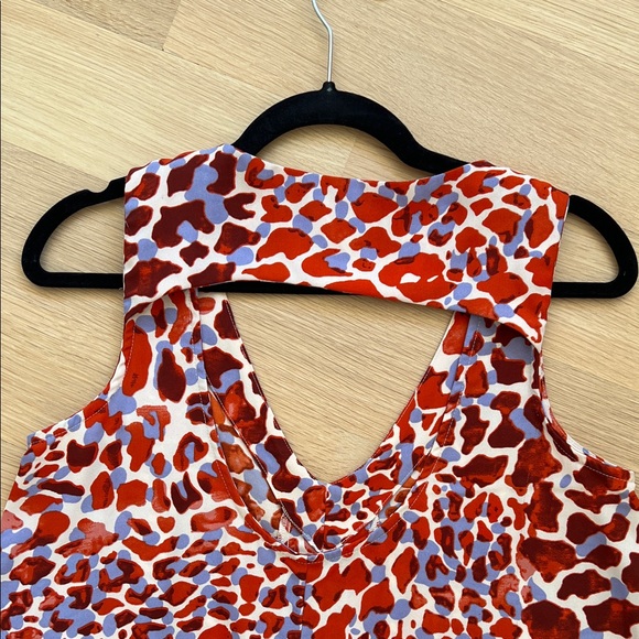 H&M Orange Blue Animal Print Maxi Dress Front Pleat Cutout Back Size 8 - Picture 8 of 9